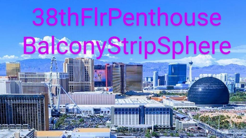 a view of a city with the words at MGM Signature Top Floor 1 BR 2 BA Penthouse with Balcony, Strip and Sphere Views in Las Vegas