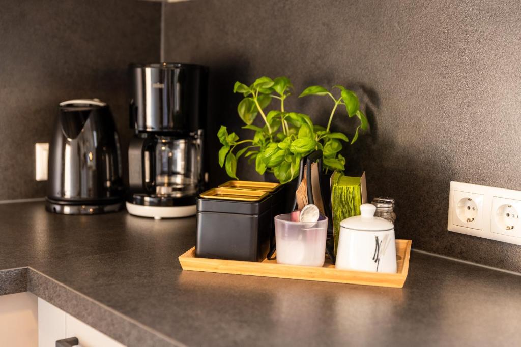 Příslušenství pro přípravu čaje a kávy v ubytování Apartment Naturnah