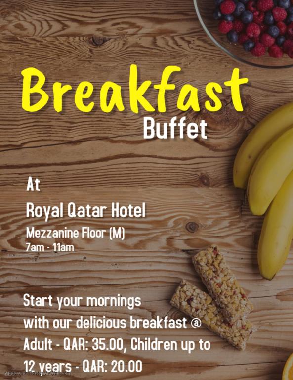 Opcije za doručak na raspolaganju gostima u objektu Royal Qatar Hotel