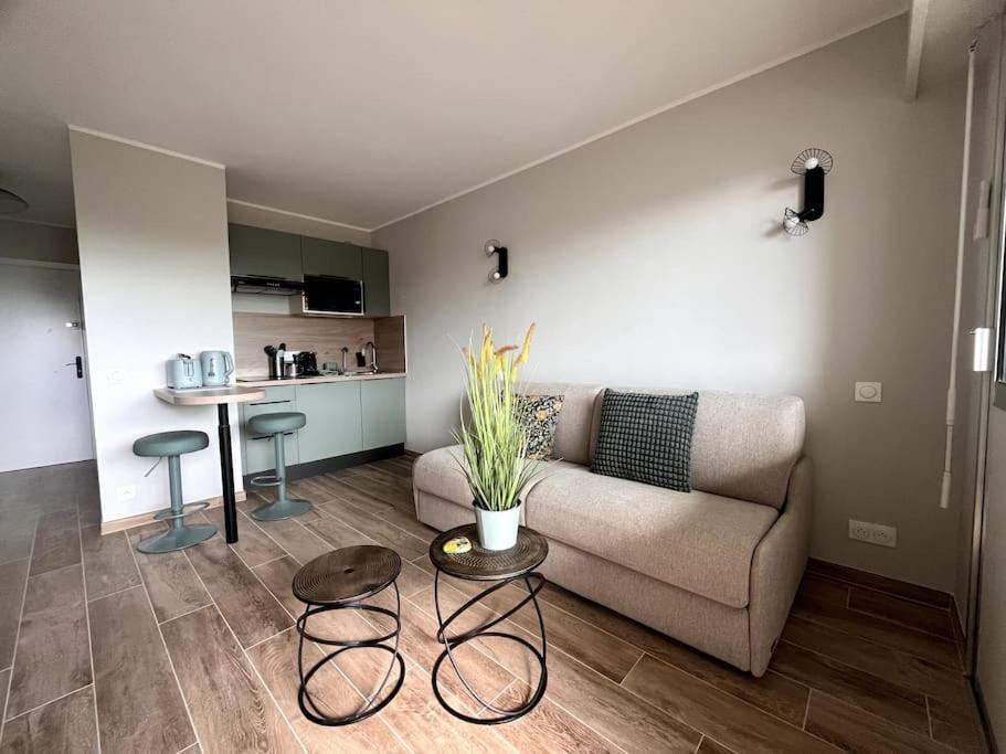 un salon avec un canapé et une table dans l'établissement Entre deux mer au Palm Beach, à Cannes