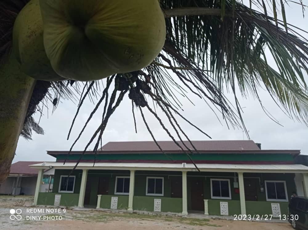 a green building with a palm tree in front of it at D'Tanjung Roomstay, Pekan Pahang in Pekan