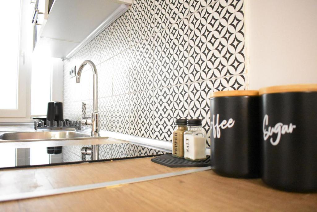 Kuchyň nebo kuchyňský kout v ubytování Maya Studio Piraeus