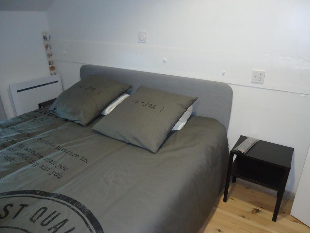 a bed with two pillows on it in a room at Les spas de la Chartreuse in Tarbes