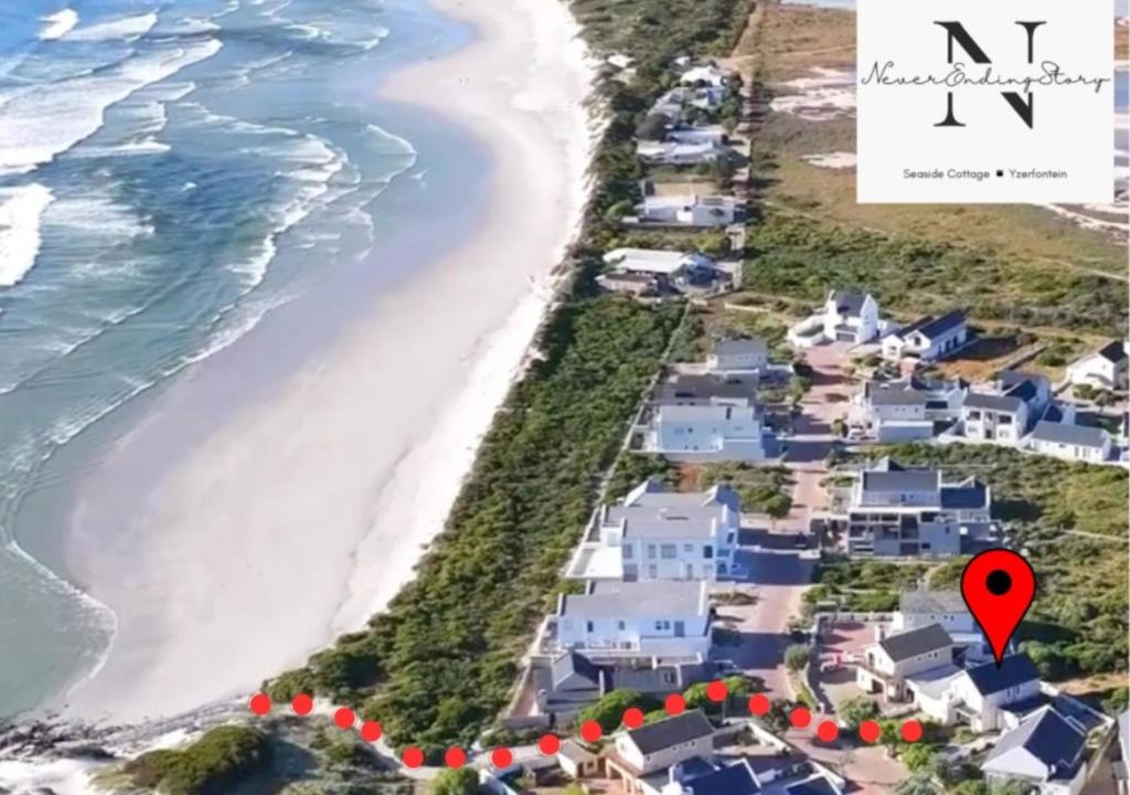 arial view of the house and the beach at NeverEndingStory in Yzerfontein