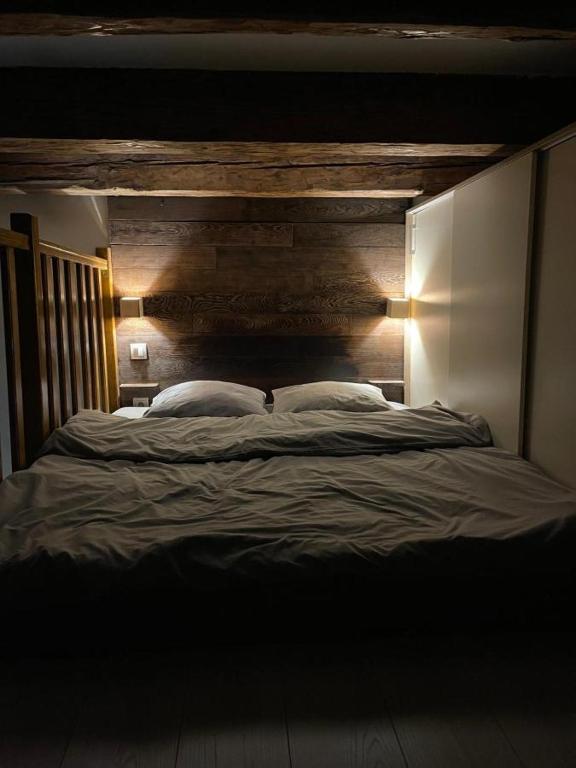 a large bed with two pillows in a bedroom at Chorni vivtsi in Chernivtsi