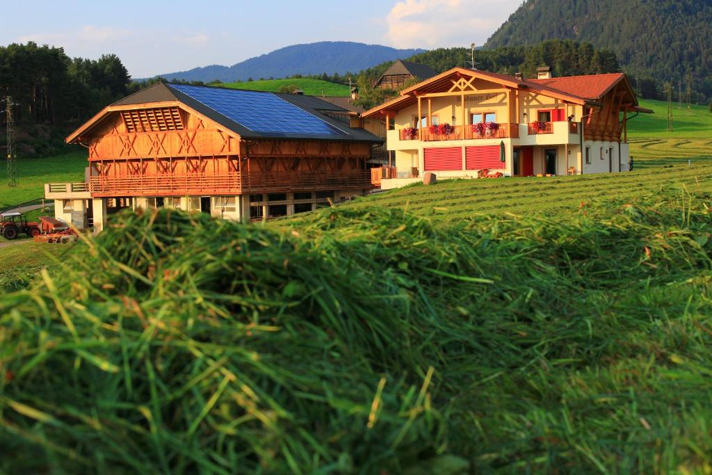 a house in the middle of a field of grass at Radauerhof in Castelrotto