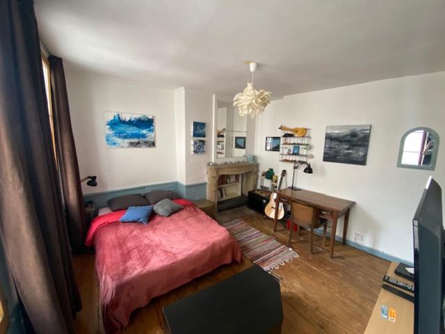 une chambre avec un lit et un bureau dans l'établissement Studio Cosy plein centre-ville, à Strasbourg