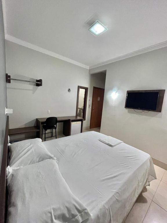 Habitación hospitalaria con cama y TV de pantalla plana en Veneza Plaza Hotel, en Gurupi