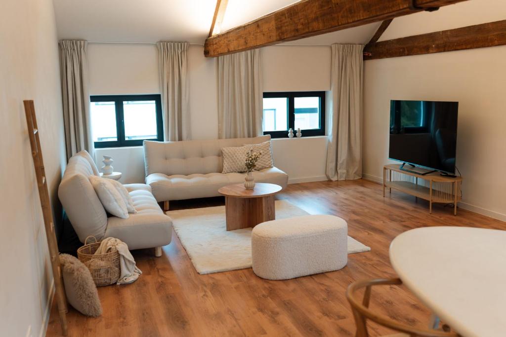 TV a/nebo společenská místnost v ubytování Spacious, newly renovated loft - 107m2
