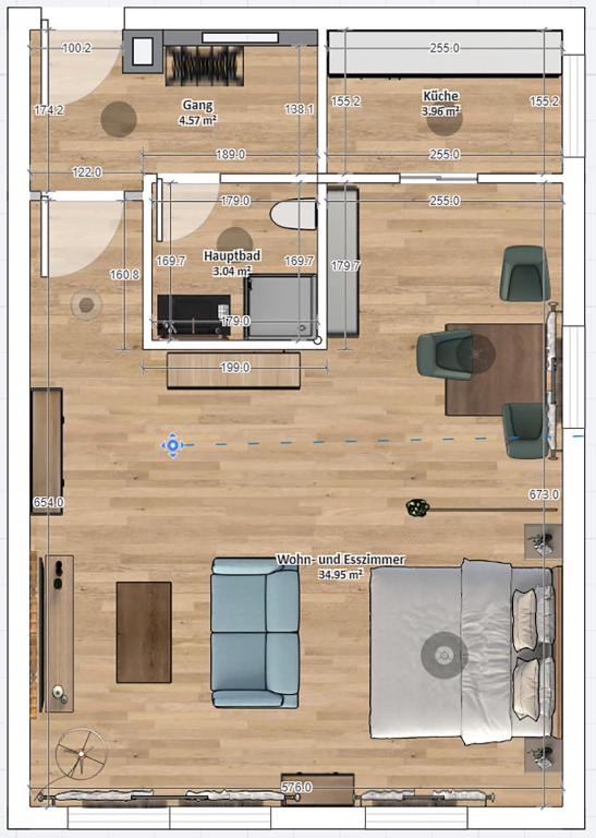 Půdorys ubytování MADISON Homes Apartment 50 qm in Prien mit Balkon, Bergblick, Parkplatz, zentral gelegen
