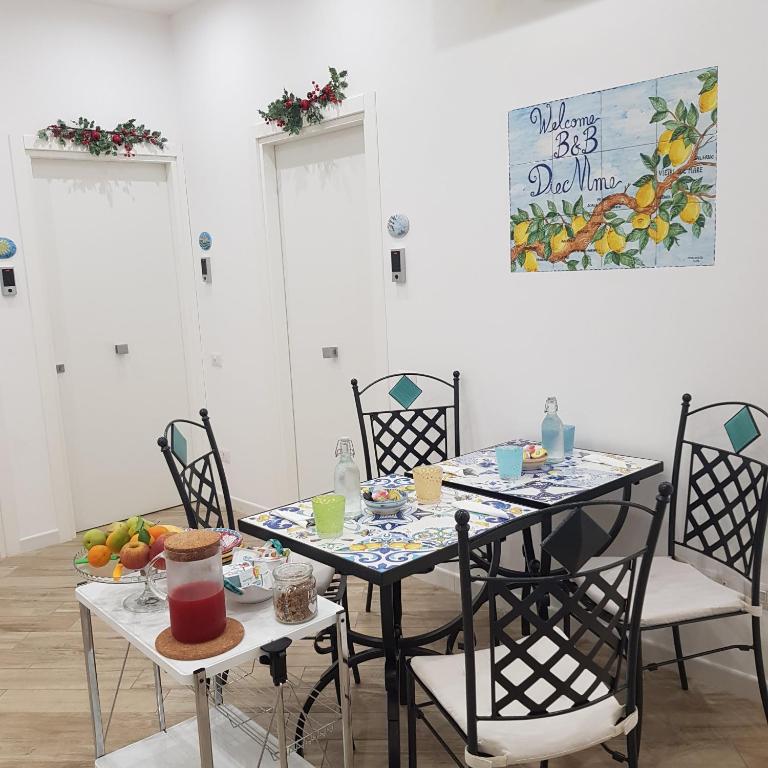 a dining room with a table and chairs with food on it at B&B DieMme Amalfi Coast in Vietri sul Mare
