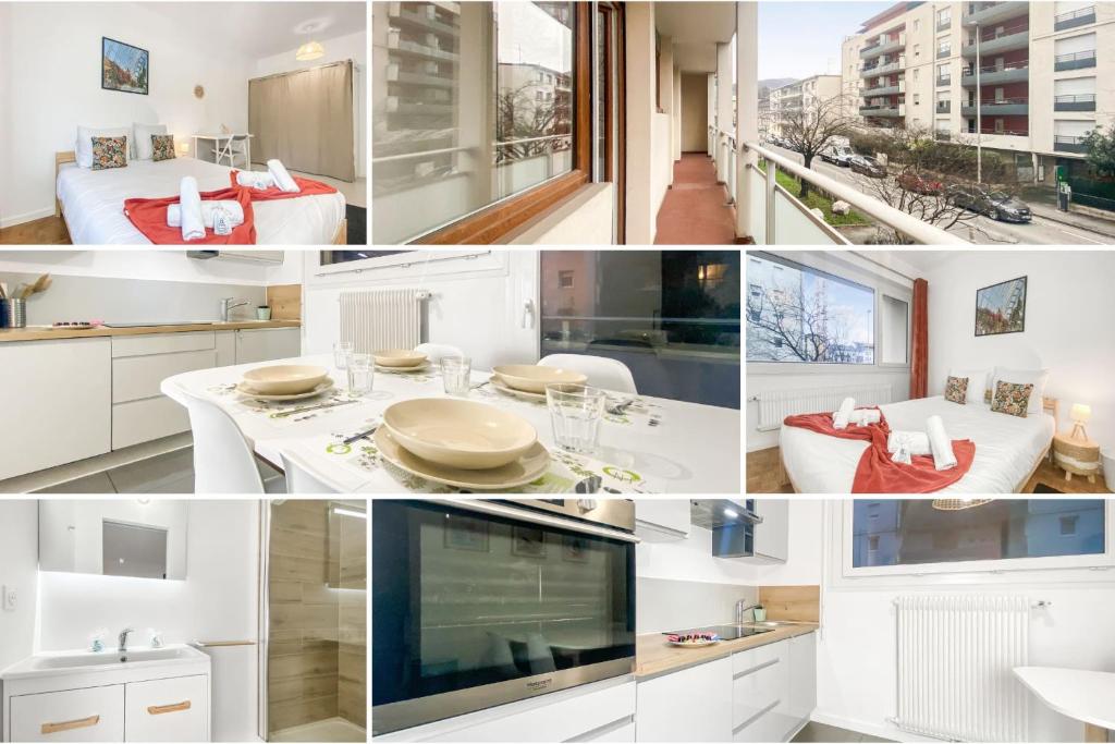 Kuchyňa alebo kuchynka v ubytovaní HOMEY LA COLOC BRILLANT - Colocation haut de gamme de 3 chambres uniques et privées / Proche centre-ville et transports en commun / Balcons / Wifi gratuit