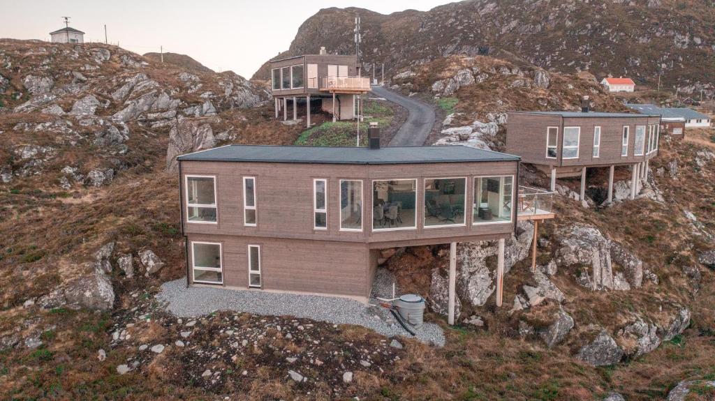 an aerial view of a house on a mountain at Runde Panorama - Blått Hav in Terøy