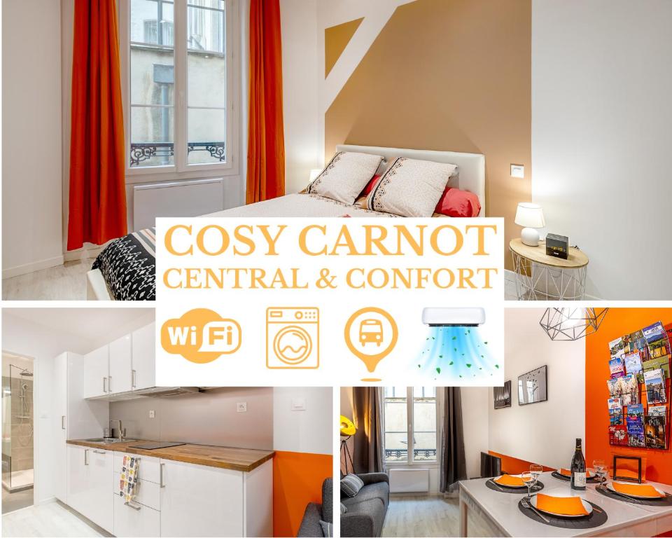 un collage de photos d'une chambre avec un camping central dans l'établissement CLIMATISATION-Hypercentre-PARKING-COSY CARNOT-AVIGNONSMILE, à Avignon