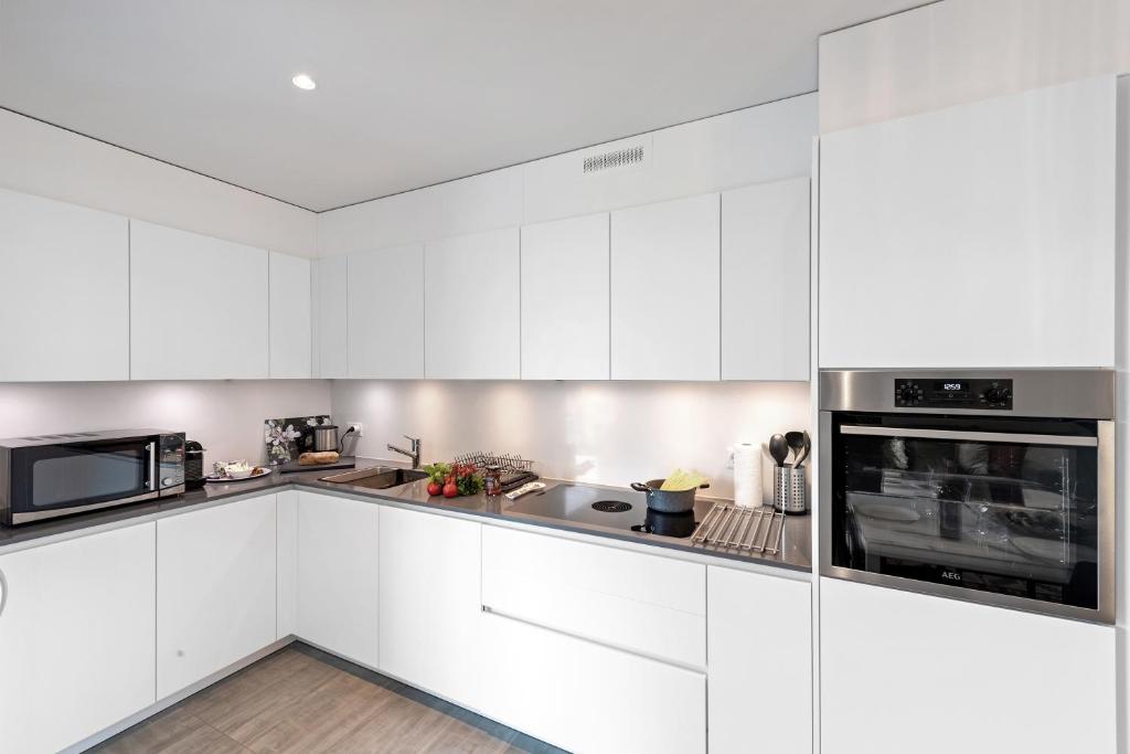 Kuchyň nebo kuchyňský kout v ubytování Melano Lab Park Apartments