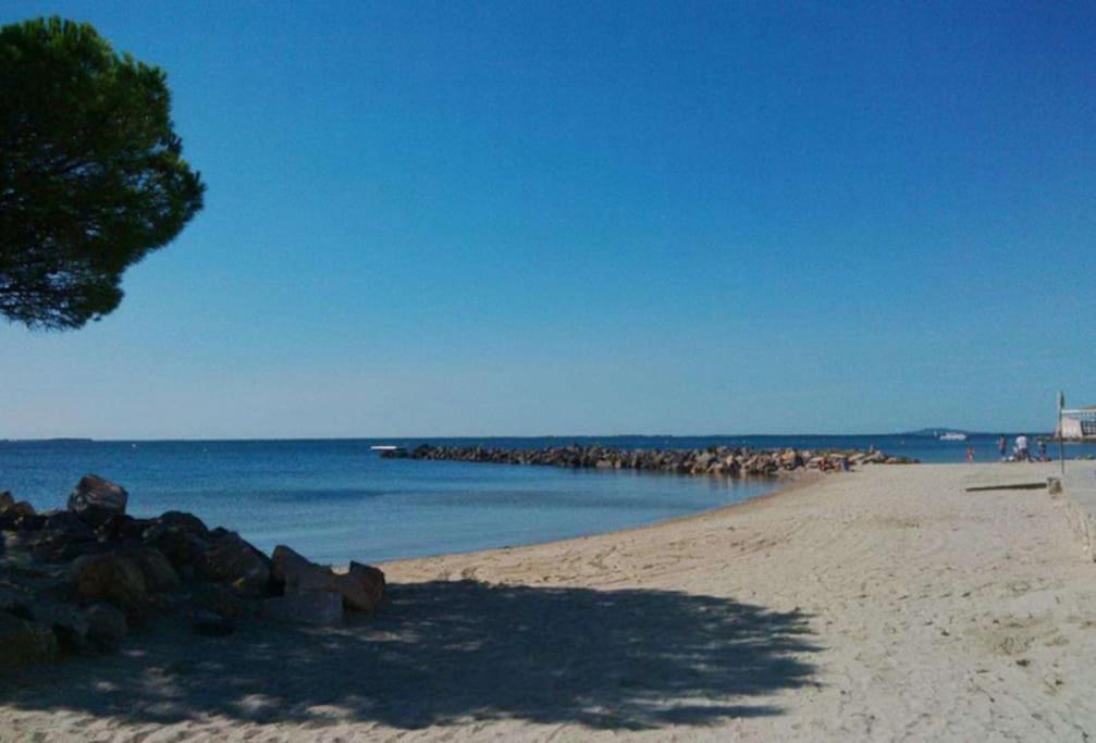 - une plage avec un tas de rochers et l'océan dans l'établissement Joli petit appartement centre de Mèze et plage, à Mèze