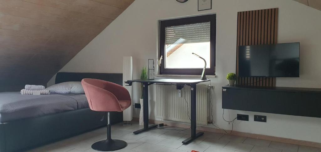 TV a/nebo společenská místnost v ubytování 1 Zi DG-Apartment in Bad Friedrichshall-Jagstfeld