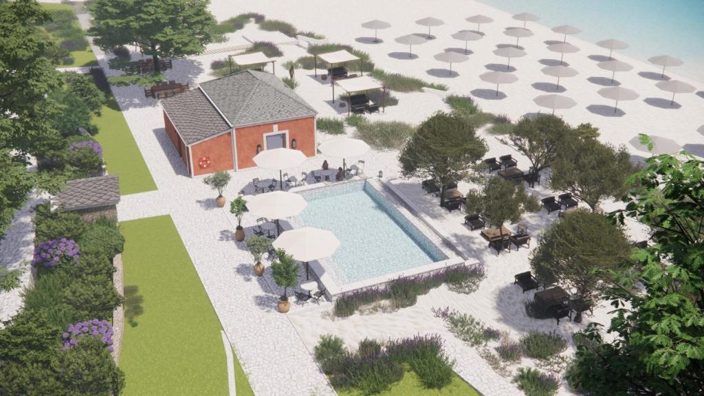 a rendering of a swimming pool next to a building at Makryammos in Limenas