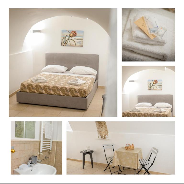 a collage of pictures of a bedroom with a bed and a sink at joy's home in Bari