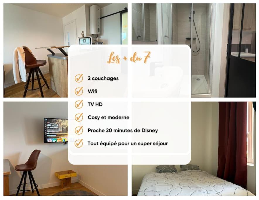 Giường trong phòng chung tại Le 71 - Love Room Cozy - Disney 20min