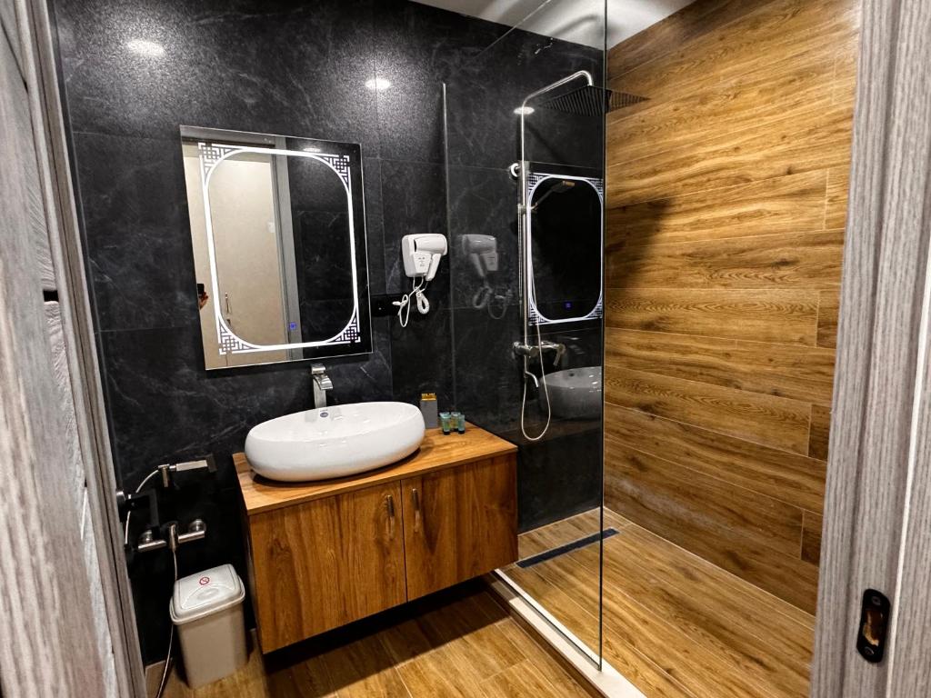 Koupelna v ubytování Luxury apartment with bedroom, new gudauri