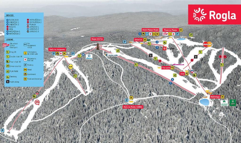 a map of the roka ski slope at Rogla - Chalet Mojca Pokrajculja in Zreče