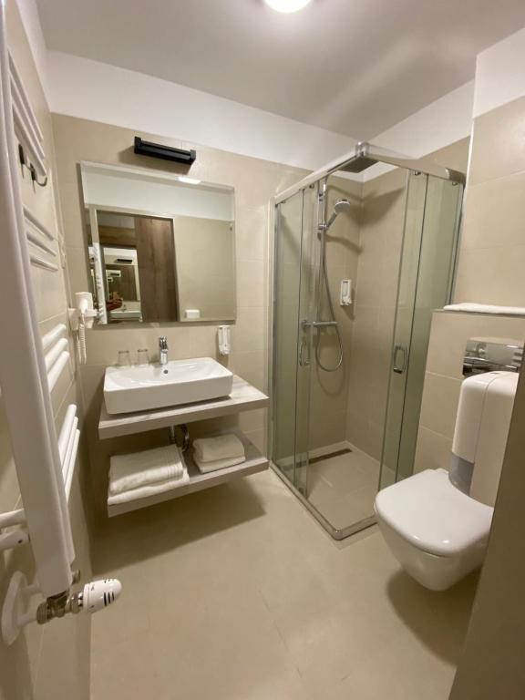 Koupelna v ubytování Duna Wellness Hotel