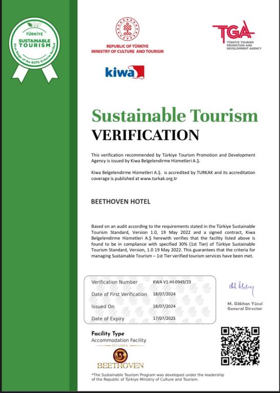 Certifikát, hodnocení, plakát nebo jiný dokument vystavený v ubytování Beethoven Hotel - Special Category
