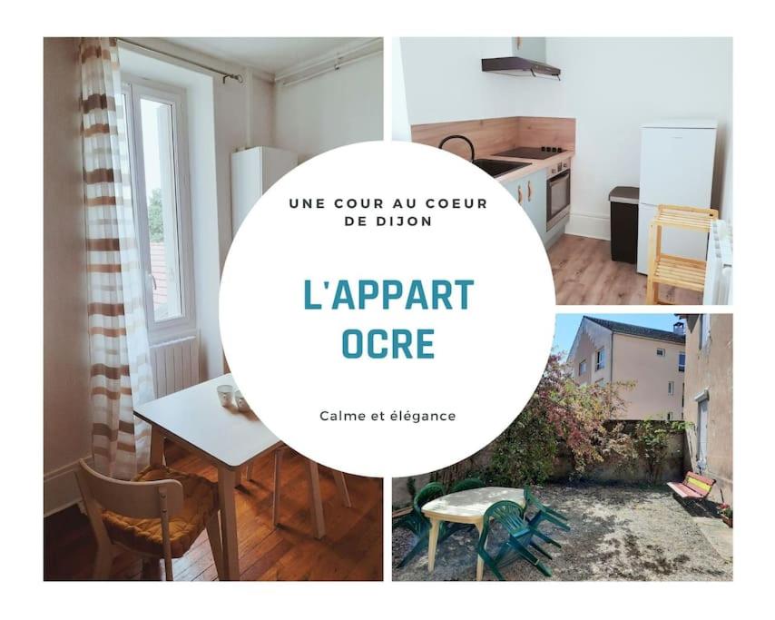 un collage de photos d'une cuisine et d'un salon dans l'établissement Superbe appartement sur cour arborée, à Dijon