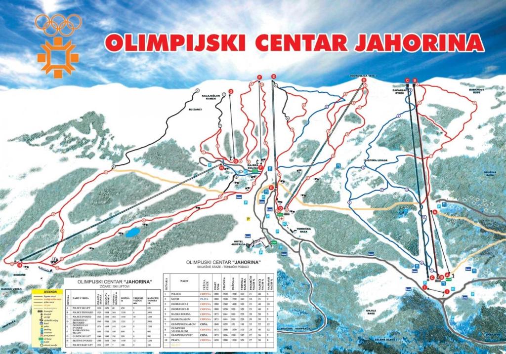 a map of the olympix center for skiing at Privatni Studio Apartman RIO 028 u sklopu HOTEL VUČKO JAHORINA in Jahorina
