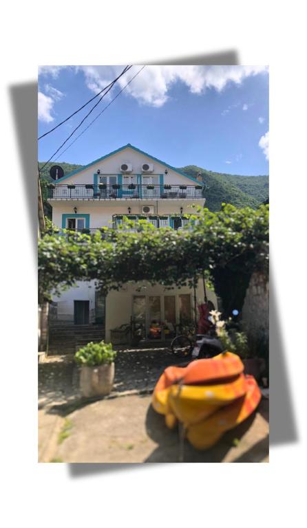a large house with a building in the background at Apartments Djurovic in Kotor