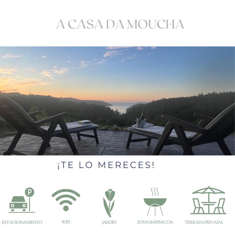 a flyer for a restaurant with a view of the ocean at A Casa da Moucha in Muxia