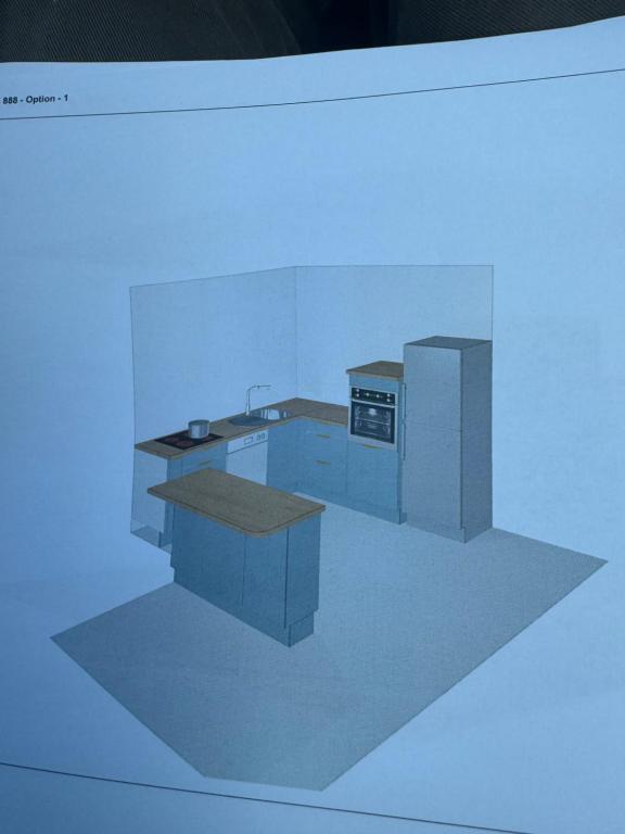 un rendering di una cucina con fornelli e banconi di Lagreze a Montagnac-sur-Lède