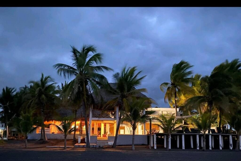 una casa con palmeras delante en Casa Buena Vida Monterrico, en Taxisco