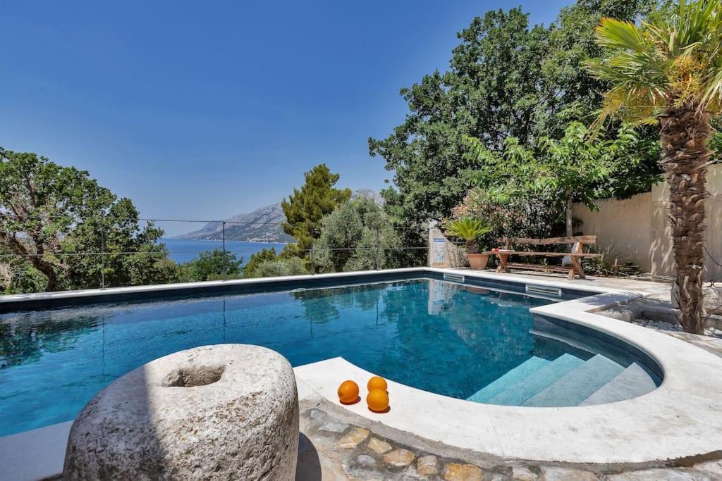 una piscina con vista al agua en Villa Relax Brela - Makarska Exklusiv, en Brela