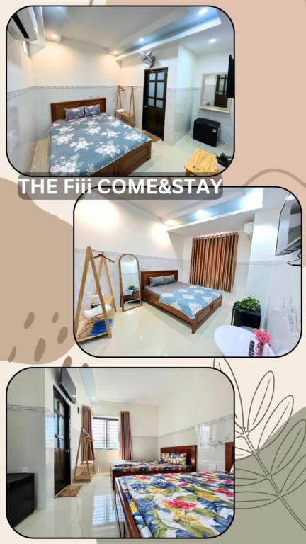 two pictures of a room with two beds at The Fiii Homestay&Beauty in Vung Tau