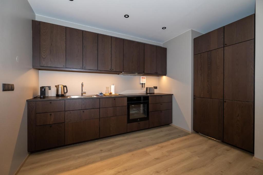 Kuchyň nebo kuchyňský kout v ubytování Storigardur Premium Apartments