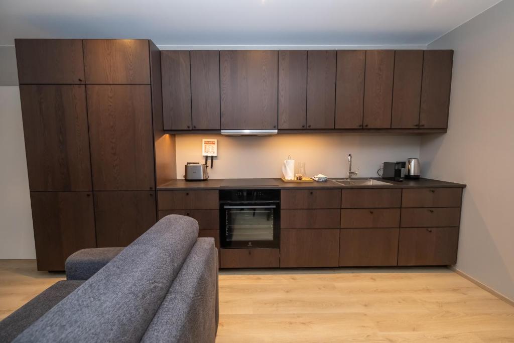 Kuchyň nebo kuchyňský kout v ubytování Storigardur Premium Apartments