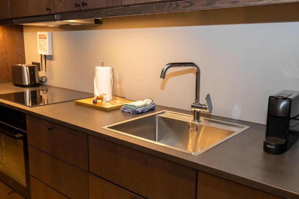 Kuchyň nebo kuchyňský kout v ubytování Storigardur Premium Apartments