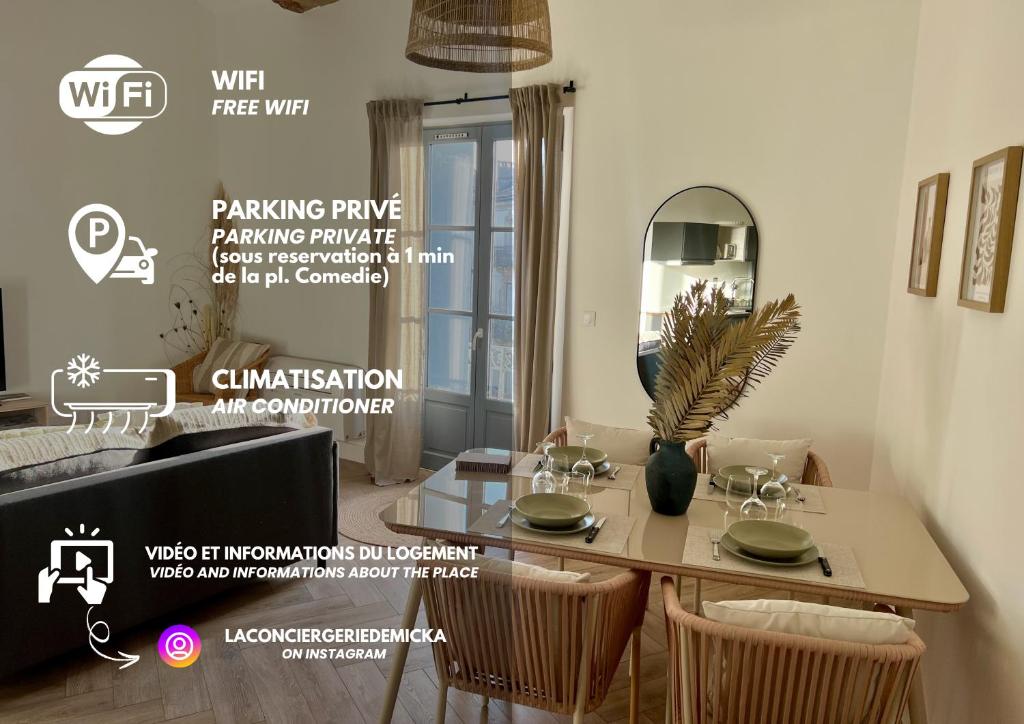 une salle à manger avec une table et une télévision dans l'établissement Mia Casa, à Montpellier