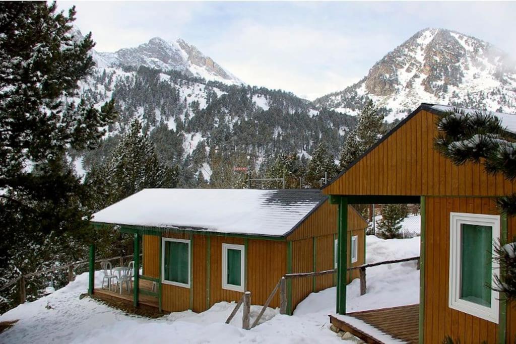 a house in the snow with a mountain in the background at Bungalow en parc natural del Ter 2000 metres in Setcases