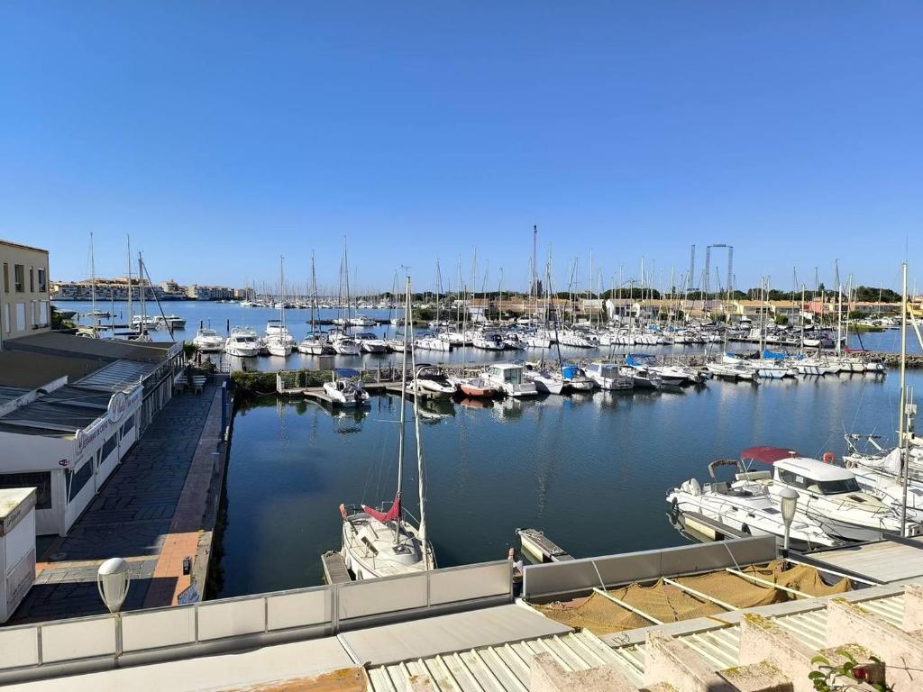 un port de plaisance rempli de nombreux bateaux dans l'eau dans l'établissement 023 DESIRADES A11, au Cap d'Agde