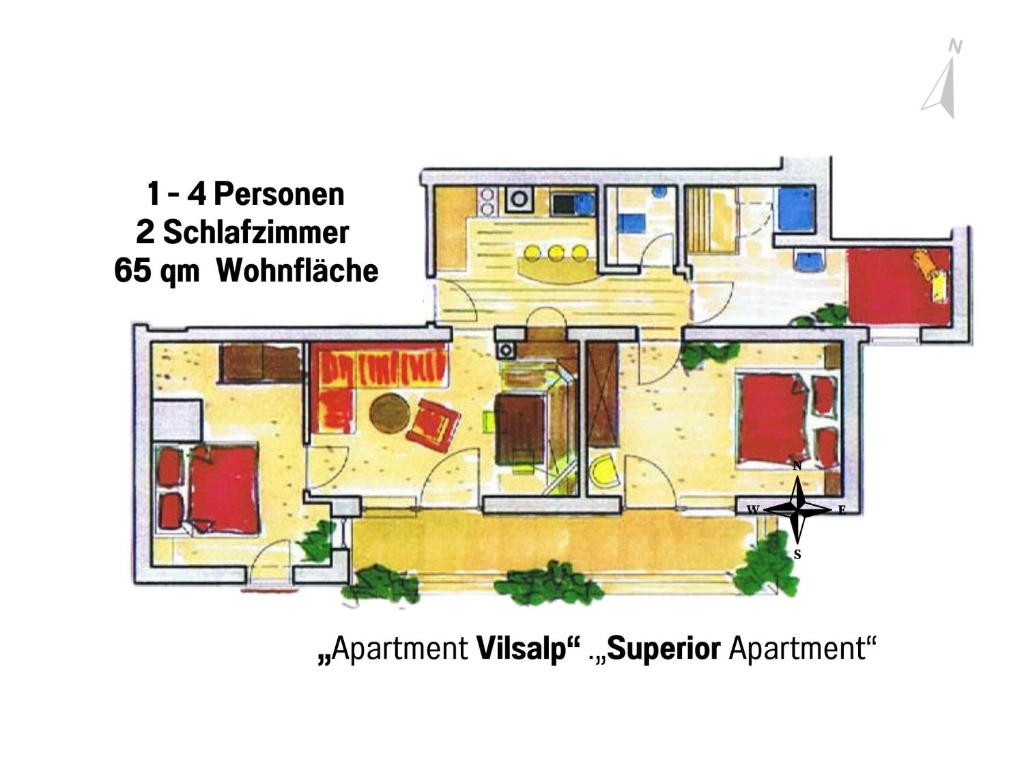 Plán poschodí v ubytovaní Apartments Tannheim - bei Birgit Mariacher - inklusive Sommerbergbahnen - Infrarotsauna & Brötchenservice - zentral mit Bergblick