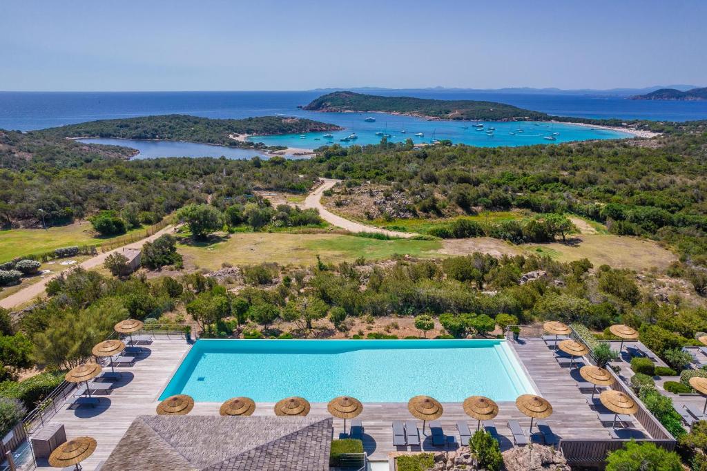 an aerial view of the resort with a swimming pool at Résidence Les Terrasses de Rondinara in Bonifacio