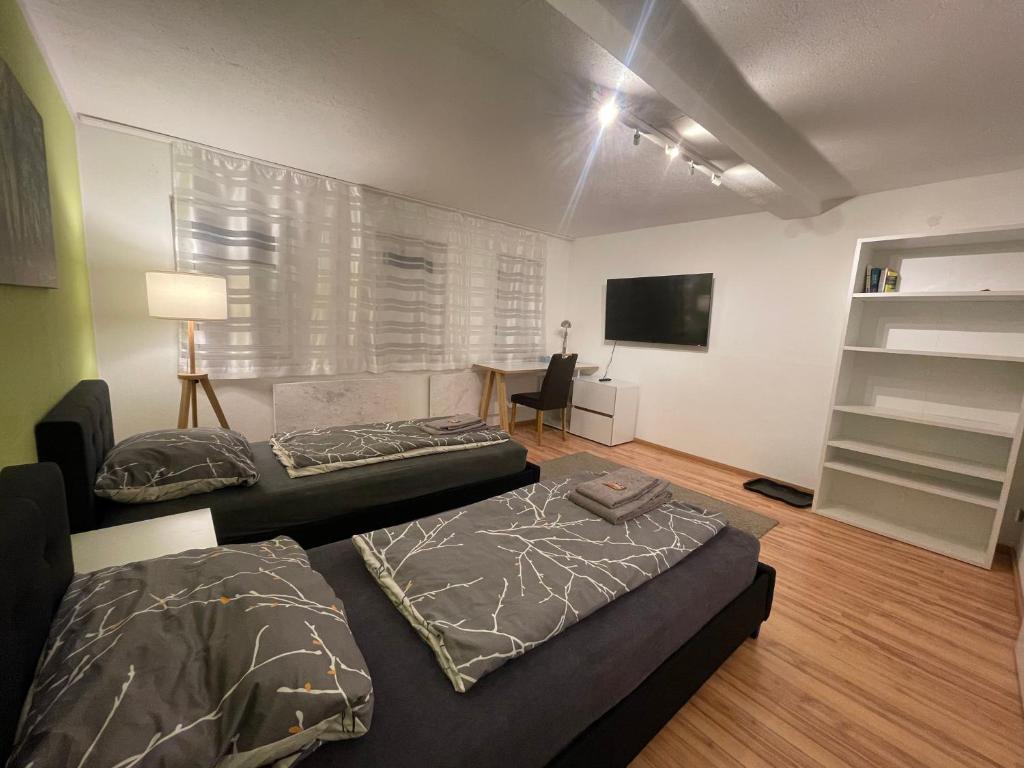 TV a/nebo společenská místnost v ubytování Exklusives Zimmer mit geteiltem Bad und Küche OM