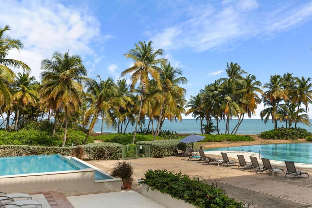 a resort pool with palm trees and the ocean at Ocean Bliss Villa 8181 in Carmelita