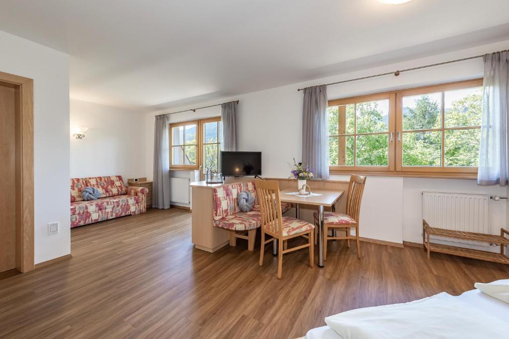 TV a/nebo společenská místnost v ubytování Trinnerhof- Hof Chalets und Obsthof