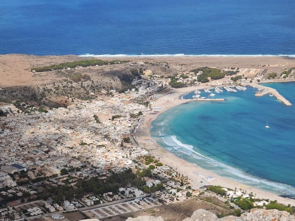 an aerial view of a beach and the ocean at Casa Rosina in San Vito lo Capo
