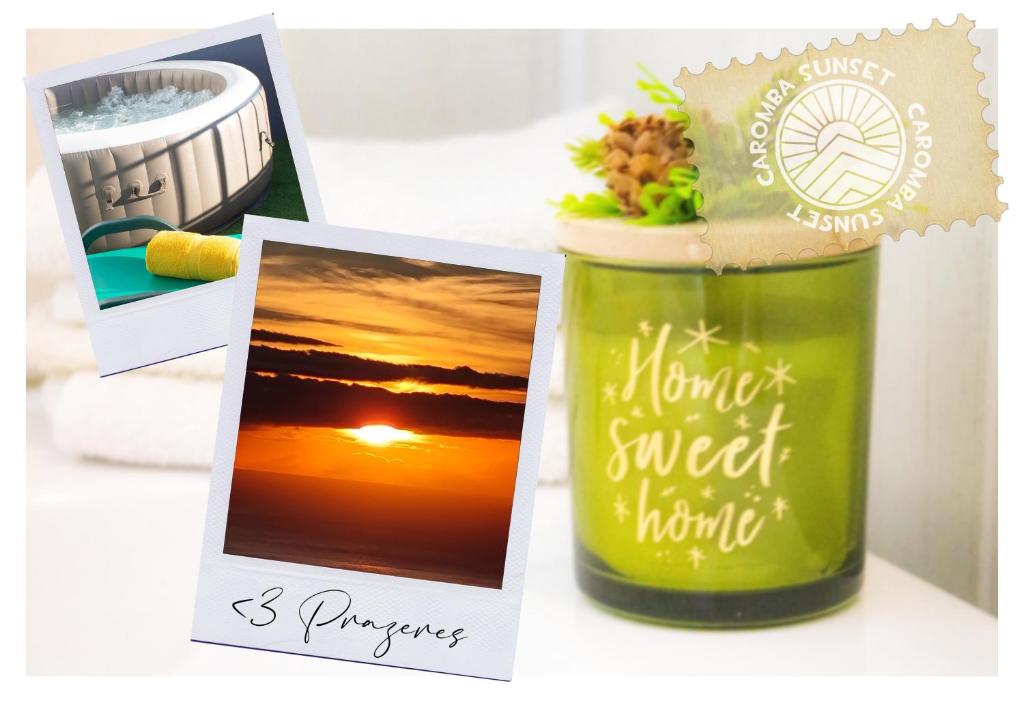a jar of memories sweet home with a picture of the sunset at Casa Caromba, Sunset in Prazeres