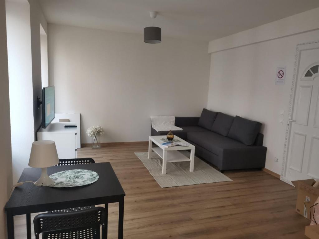 un salon avec un canapé et une table dans l'établissement Studio au centre de strasbourg, à Strasbourg